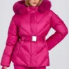 Veste de ski imperméable à capuche en fausse fourrure, rose magenta Veste de ski imperméable à capuche en fausse fourrure, rose magenta