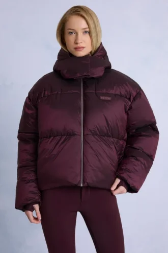 Veste de ski oversize courte imperméable, couleur bordeaux