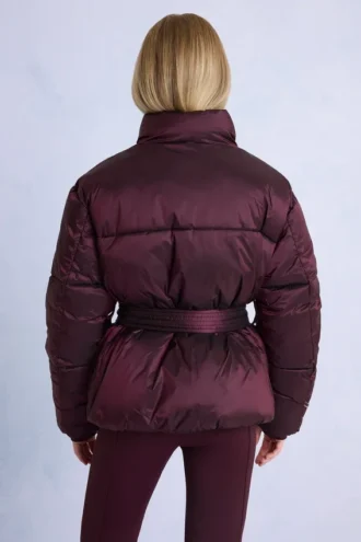 Veste de ski oversize imperméable à ceinture, couleur bordeaux