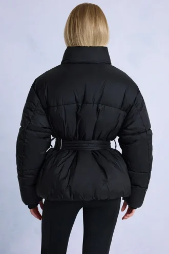 Veste de ski oversize imperméable à ceinture, couleur noire