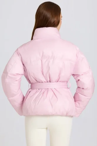 Veste de ski oversize imperméable à ceinture, couleur rose poudré