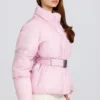 Veste de ski oversize imperméable à ceinture, couleur rose poudré Veste de ski oversize imperméable à ceinture, couleur rose poudré