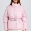 Veste de ski oversize imperméable à ceinture, couleur rose poudré Veste de ski oversize imperméable à ceinture, couleur rose poudré
