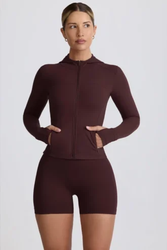 Veste mi-couche à capuche Soft Active, couleur chocolat