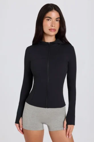 Veste mi-couche à capuche Soft Active en noir