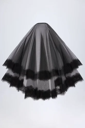 Voile Trixie à bordure en dentelle, noir